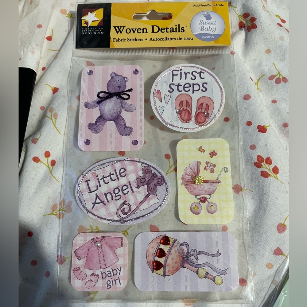 Vintage Scrapbook Baby Stickers - Purple and Pink